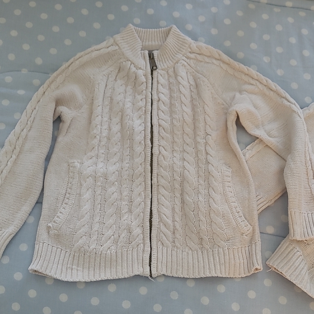 Children's Place Cream Cable Knit Zip-Up Sweater